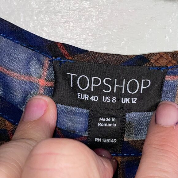 TopShop Plaid Oversized Sheer Blouse Women’s Size US 8 UK 12 Short Sleeve - Picture 3 of 9